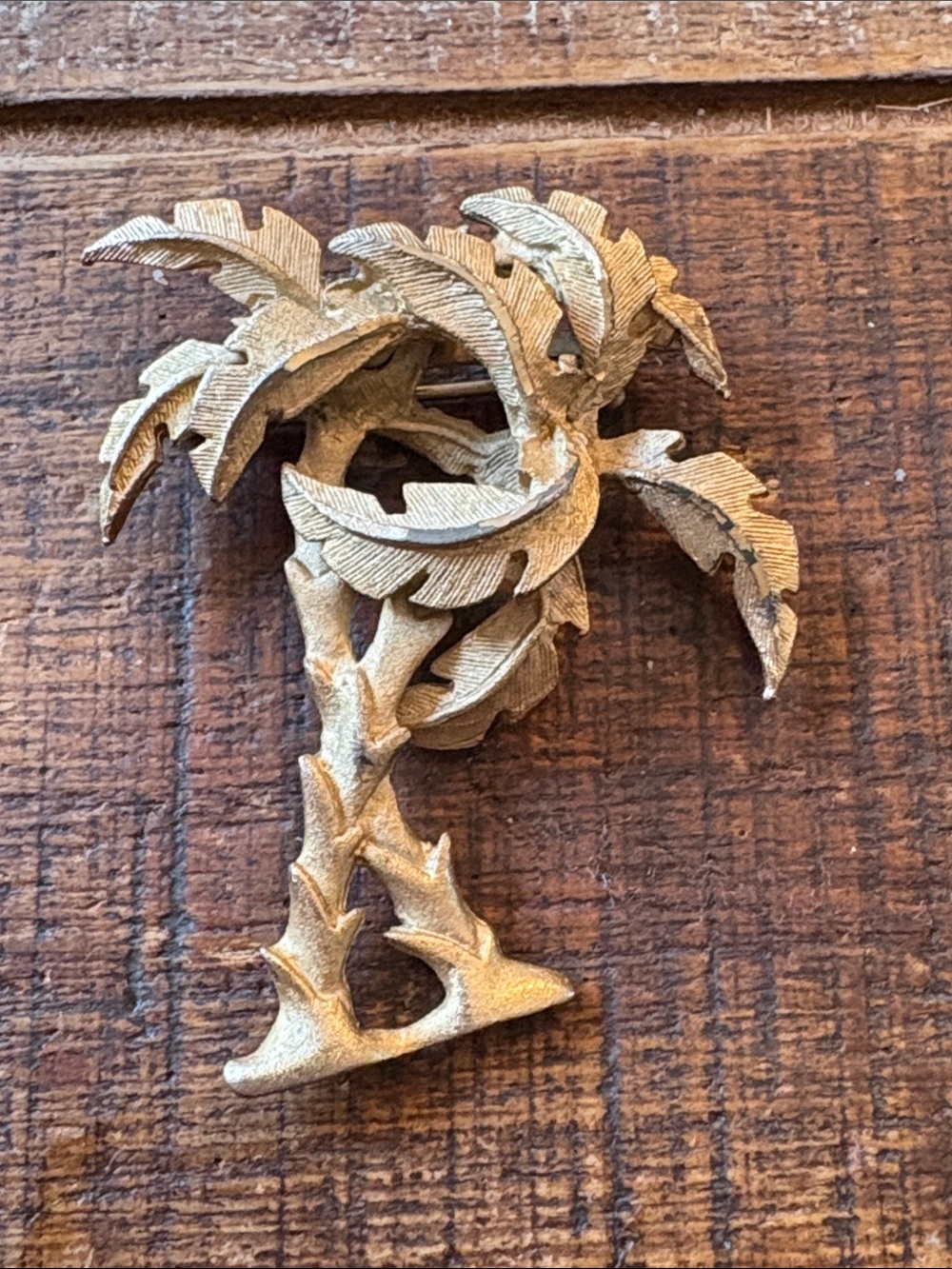 Gold Palm Tree Brooch - Textured Leaf Design